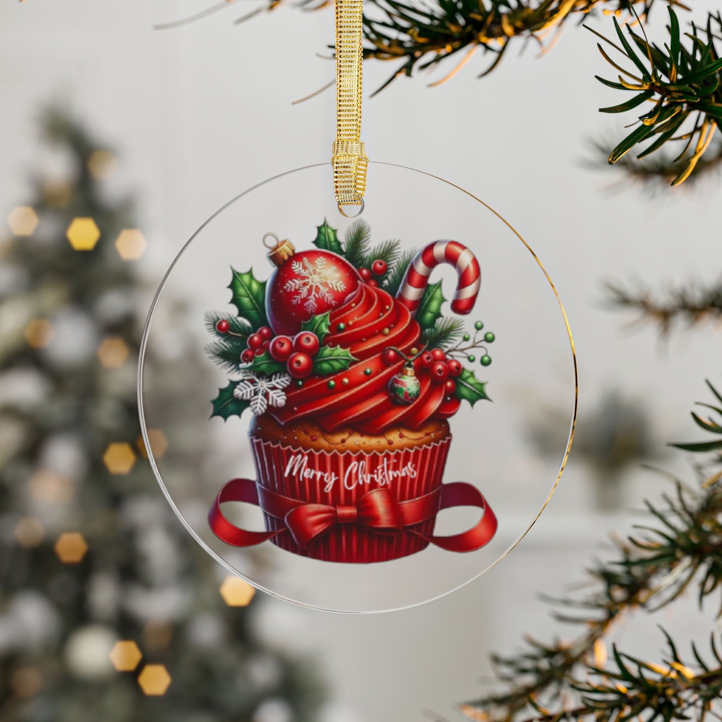 “Frosted With Joy” - Cupcake Clear Acrylic Ornament
