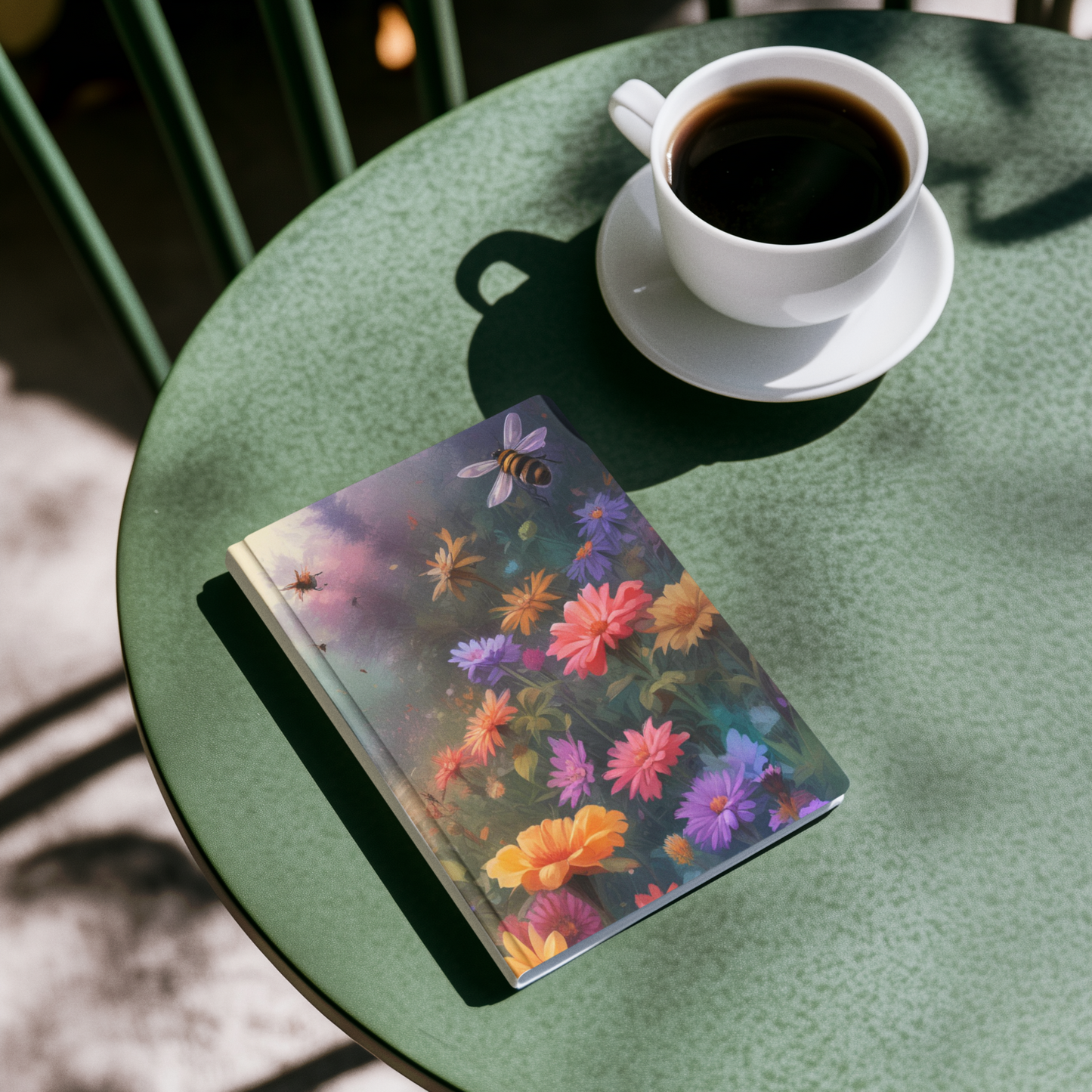 Watercolor Bumblebee and Flowers Hardcover Rule Lined Notebook