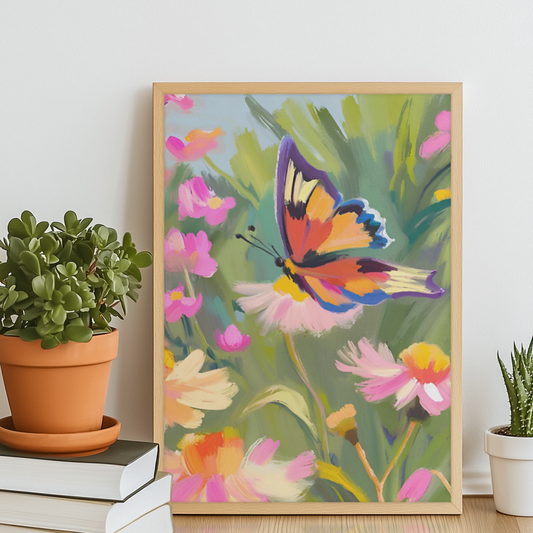 Flutter & Bloom Satin Art Piece (Butterfly & Wildflowers)