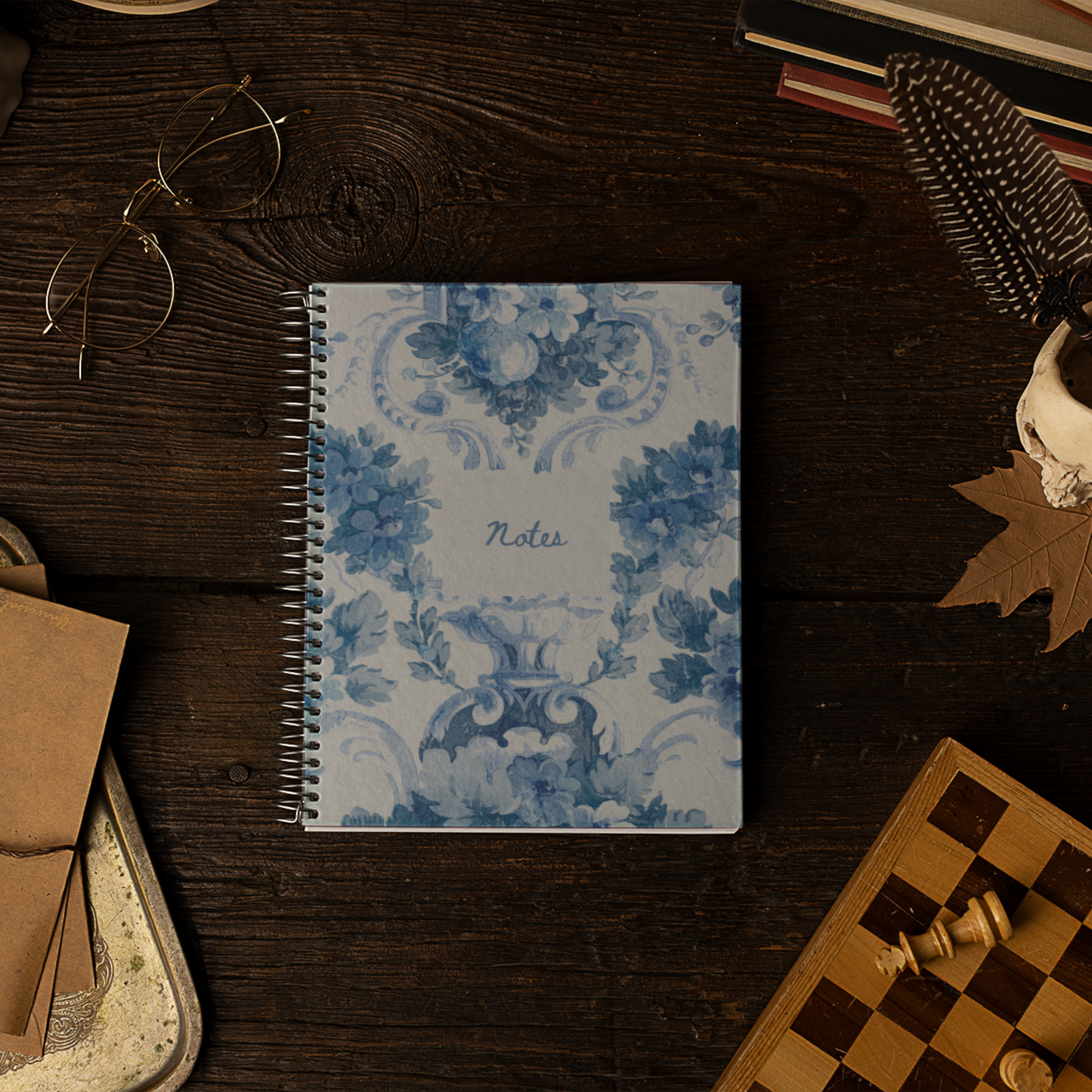 Blue Victorian Elegant Floral Spiral Notebook