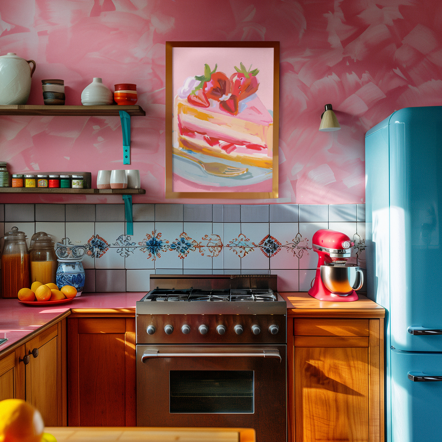 Sweet Fantasy Strawberry Cake Oil Painting