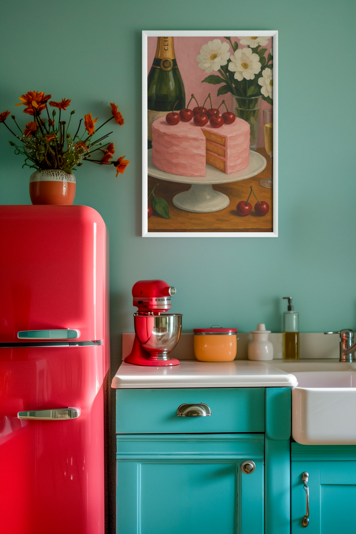 "Cherry Bliss & Bubbles" Satin Poster