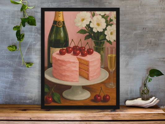 "Cherry Bliss & Bubbles" Satin Poster
