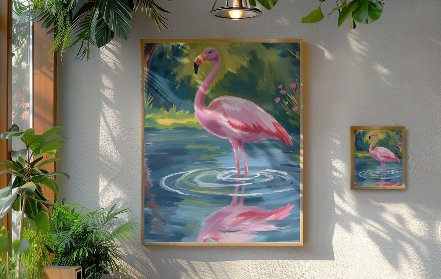 Pink Dreams & Pond Reflections Flamingo Satin Poster