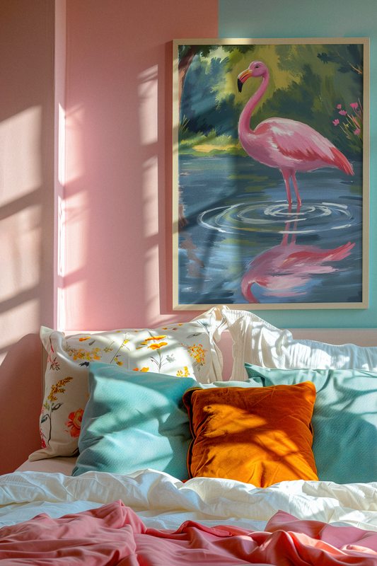 Pink Dreams & Pond Reflections Flamingo Satin Poster