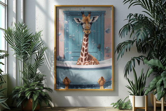 "Splish Splash Giraffetastic!" Satin Poster