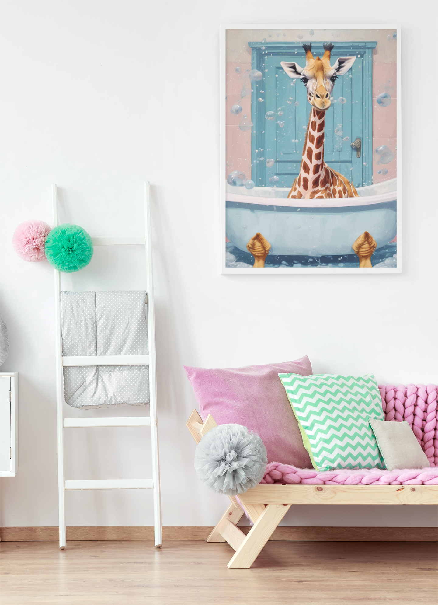 "Splish Splash Giraffetastic!" Satin Poster