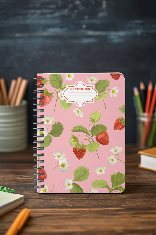 “Strawberry Swirl & Scribbles” - Spiral Notebook