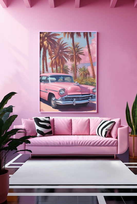 "Cruisin in Cotton Candy Dreams" - Cadillac Satin Poster