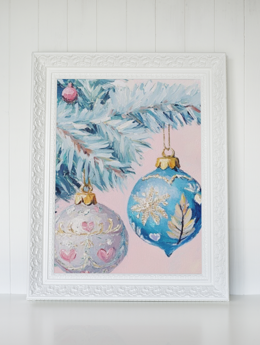 “Pink Blue & Pine” - Ornament Matte Canvas Poster