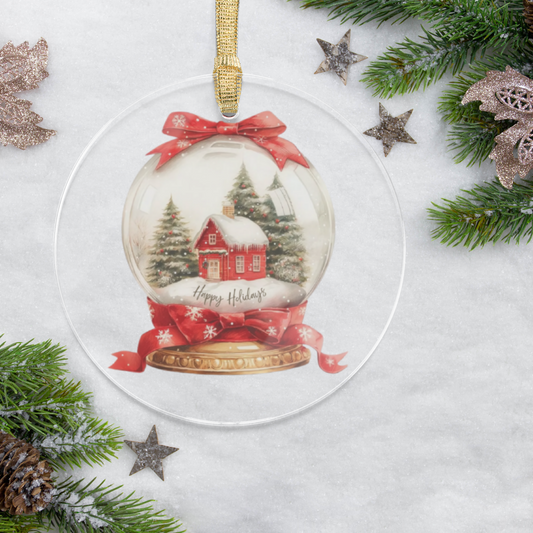 “The Little Red House” - Snow globe Clear Acrylic Ornament
