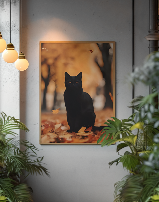 “Shadow on the Path” - Black Cat Matte Canvas Poster