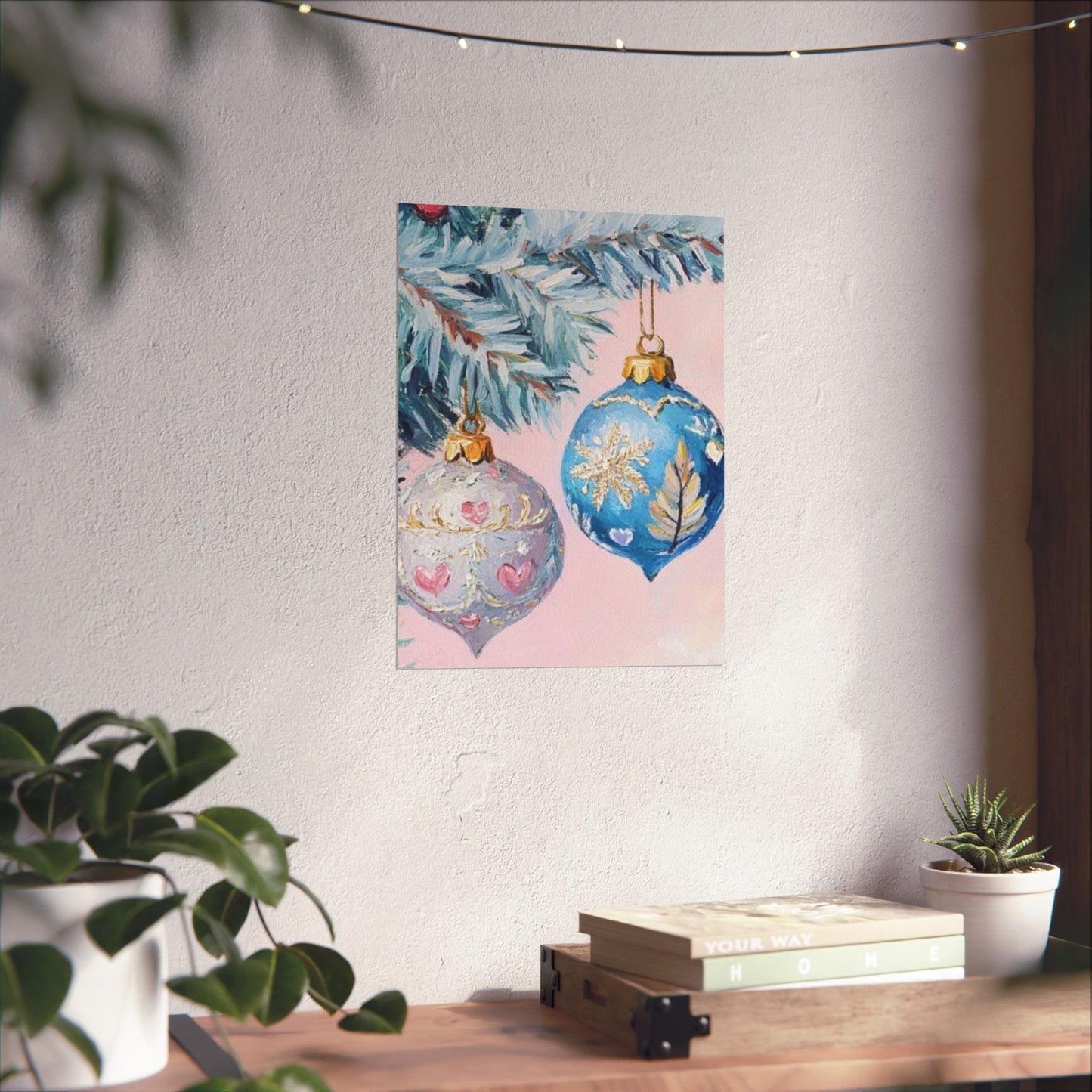 “Pink Blue & Pine” - Ornament Matte Canvas Poster