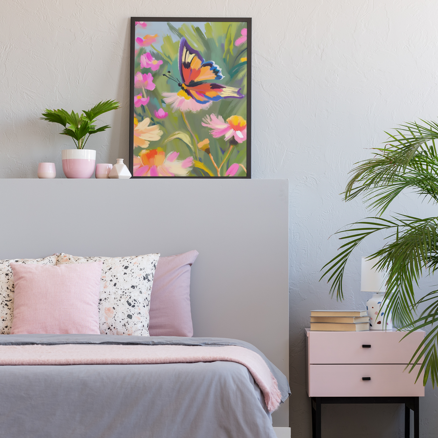 Flutter & Bloom Satin Art Piece (Butterfly & Wildflowers)