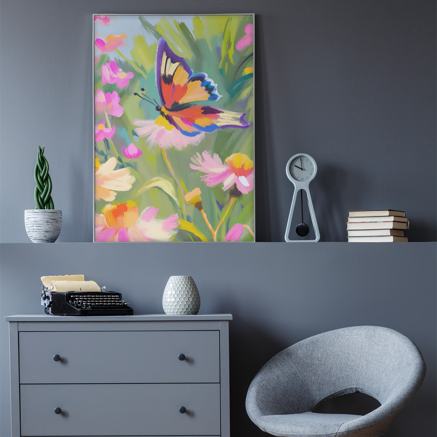 Flutter & Bloom Satin Art Piece (Butterfly & Wildflowers)