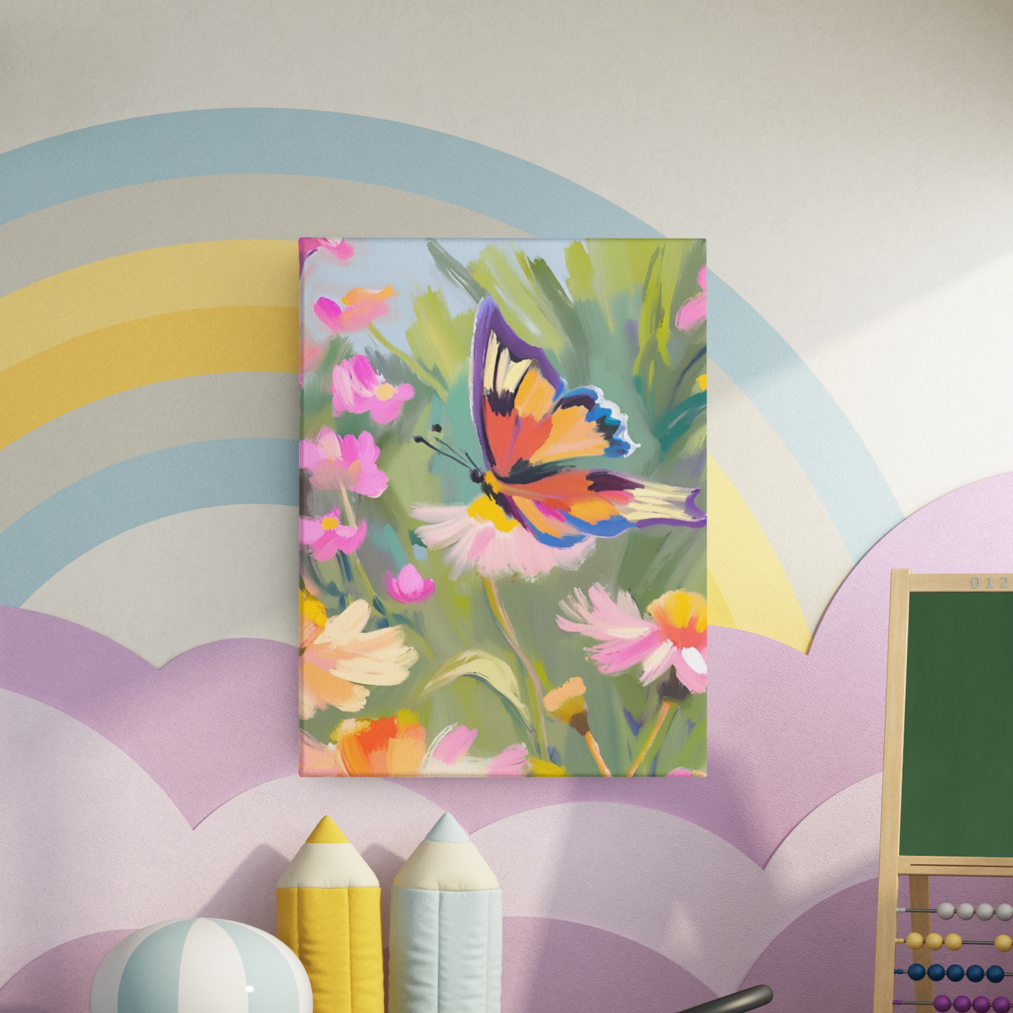 Flutter & Bloom Satin Art Piece (Butterfly & Wildflowers)