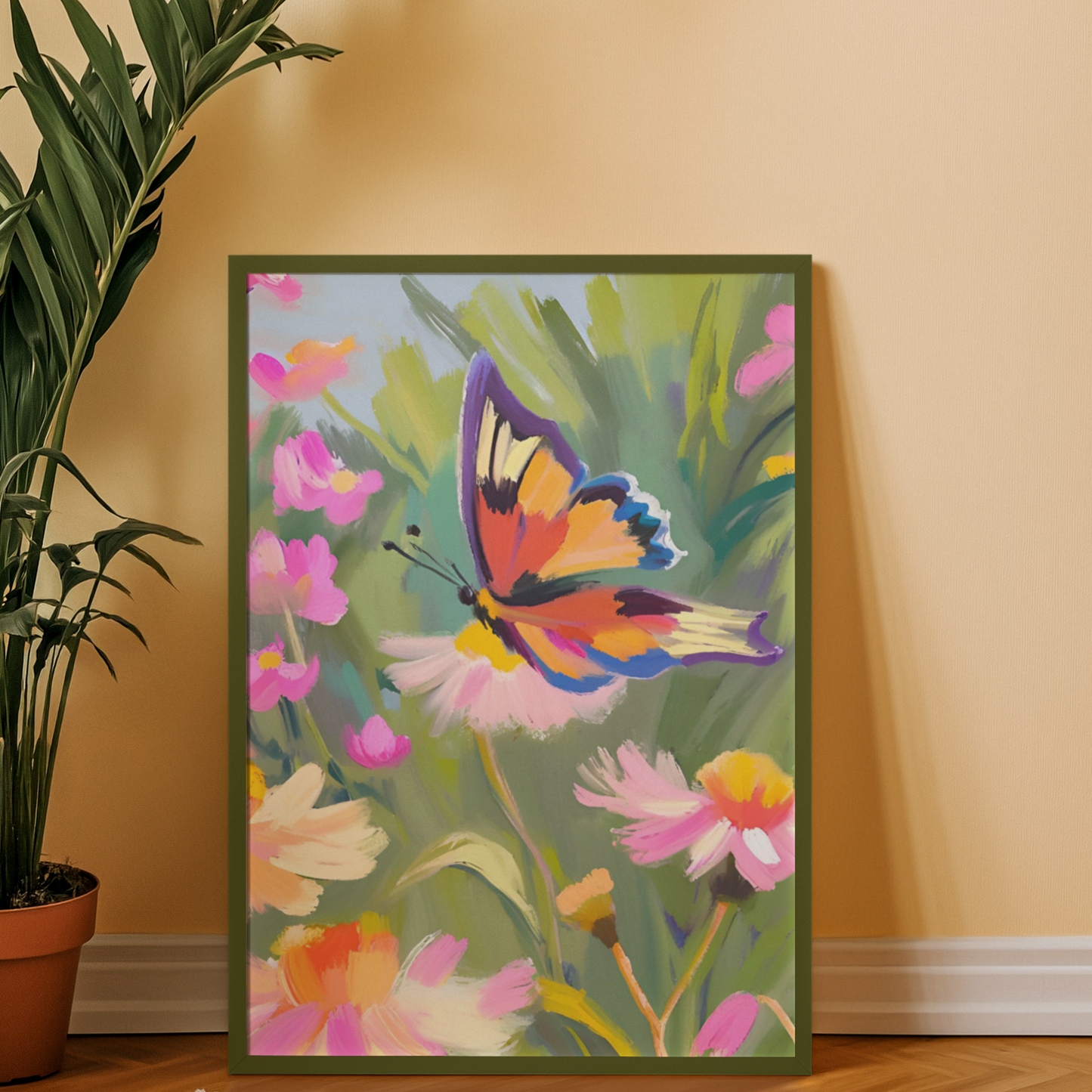 Flutter & Bloom Satin Art Piece (Butterfly & Wildflowers)