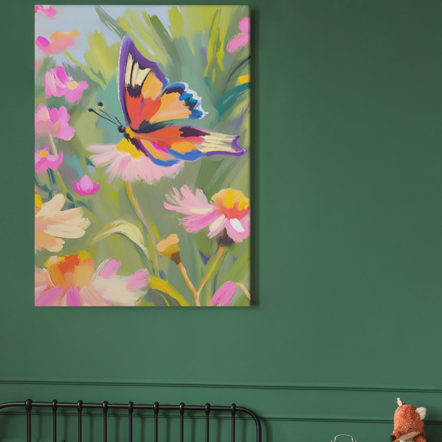 Flutter & Bloom Satin Art Piece (Butterfly & Wildflowers)