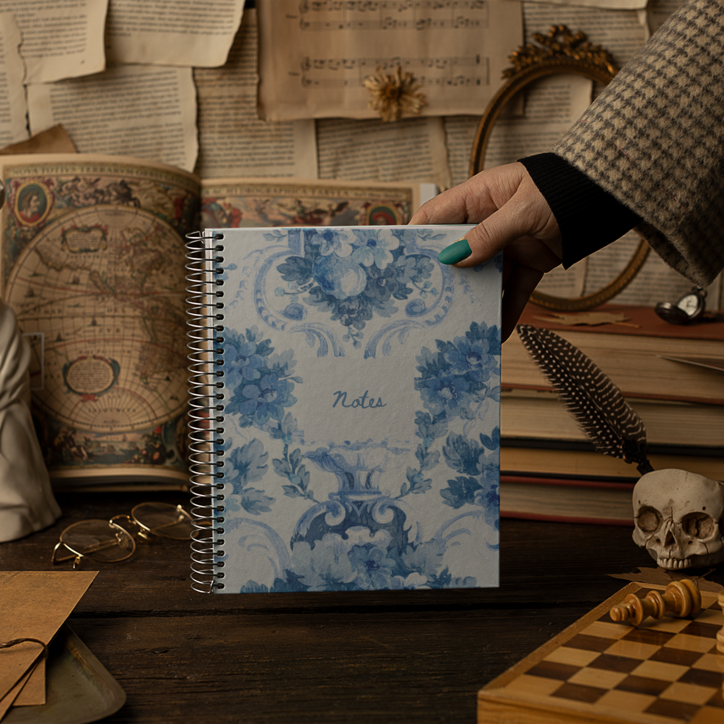 Blue Victorian Elegant Floral Spiral Notebook