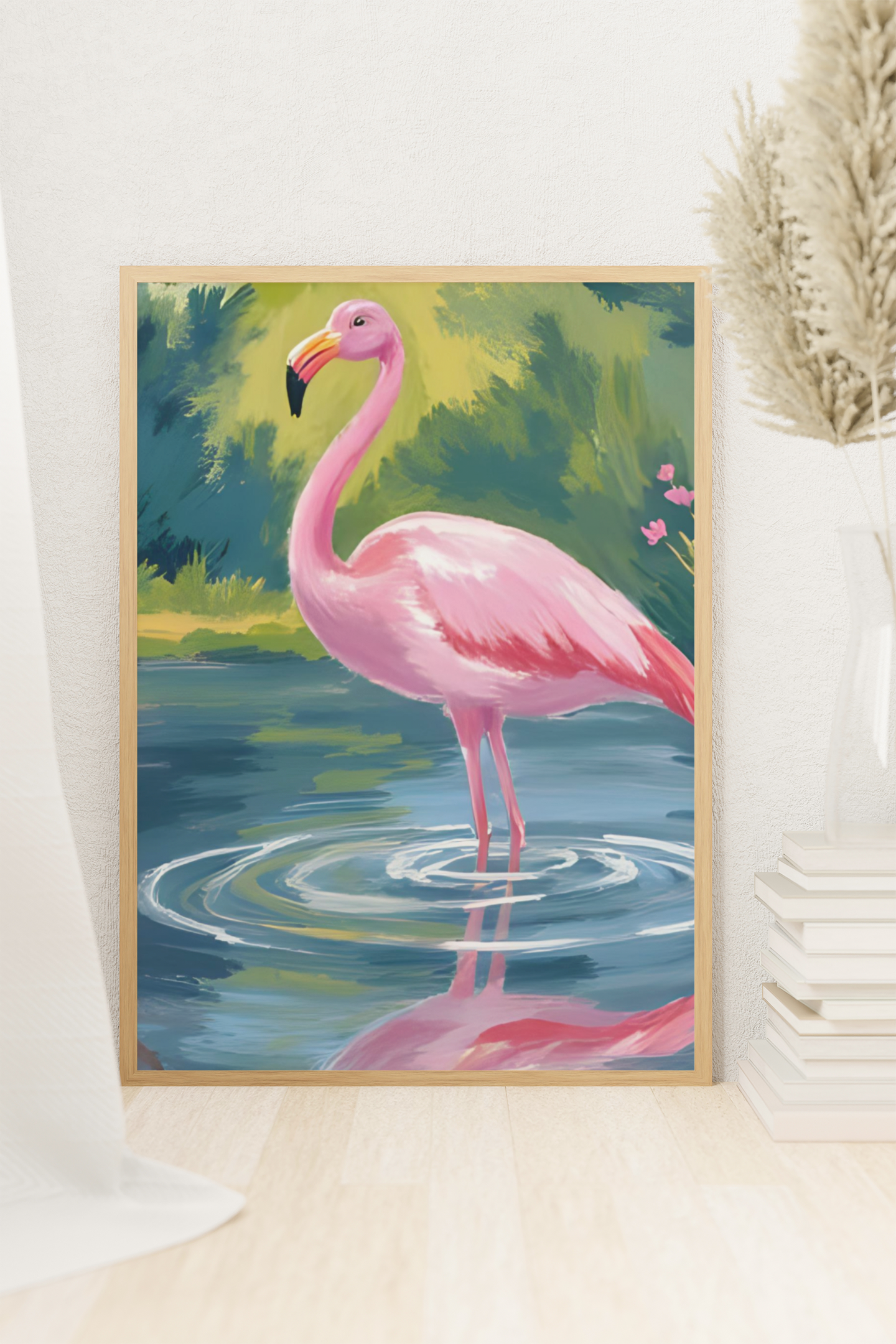 Pink Dreams & Pond Reflections Flamingo Satin Poster