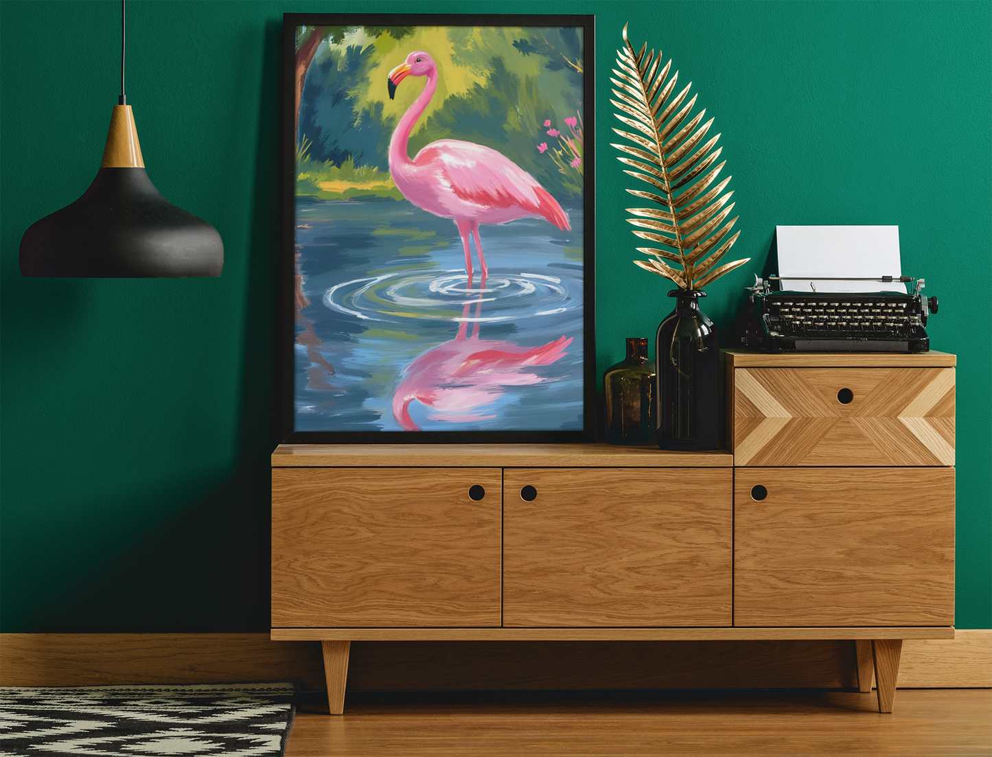 Pink Dreams & Pond Reflections Flamingo Satin Poster