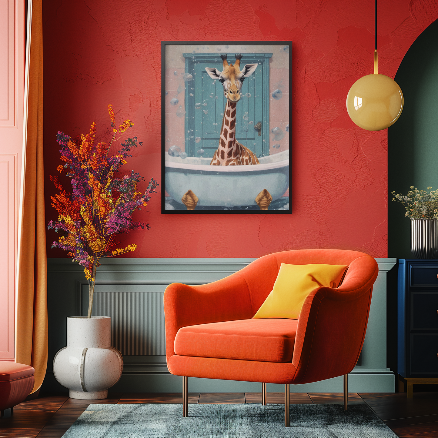 "Splish Splash Giraffetastic!" Satin Poster