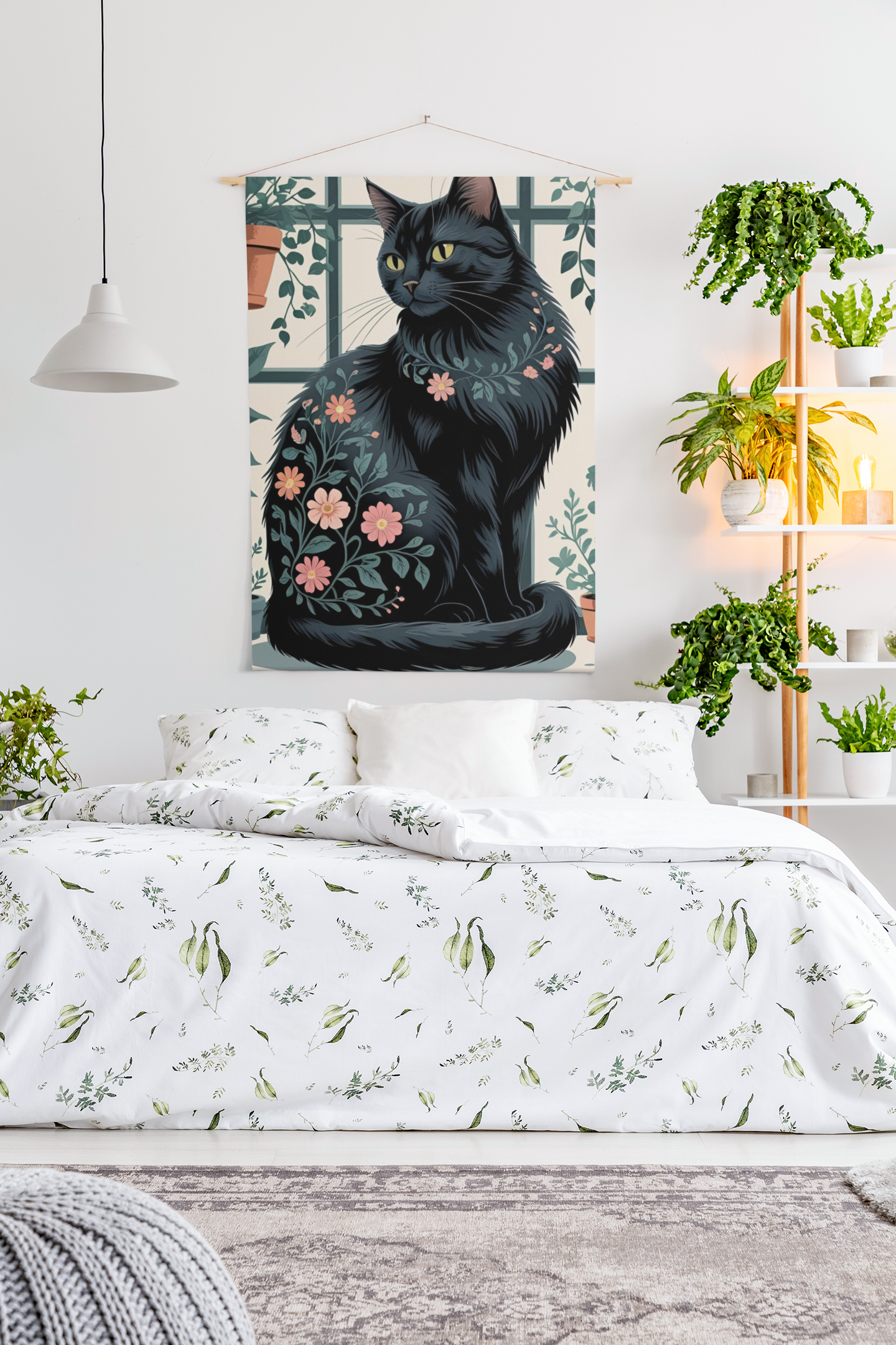 Botanical Purrfection - Floral Black Cat Satin Poster
