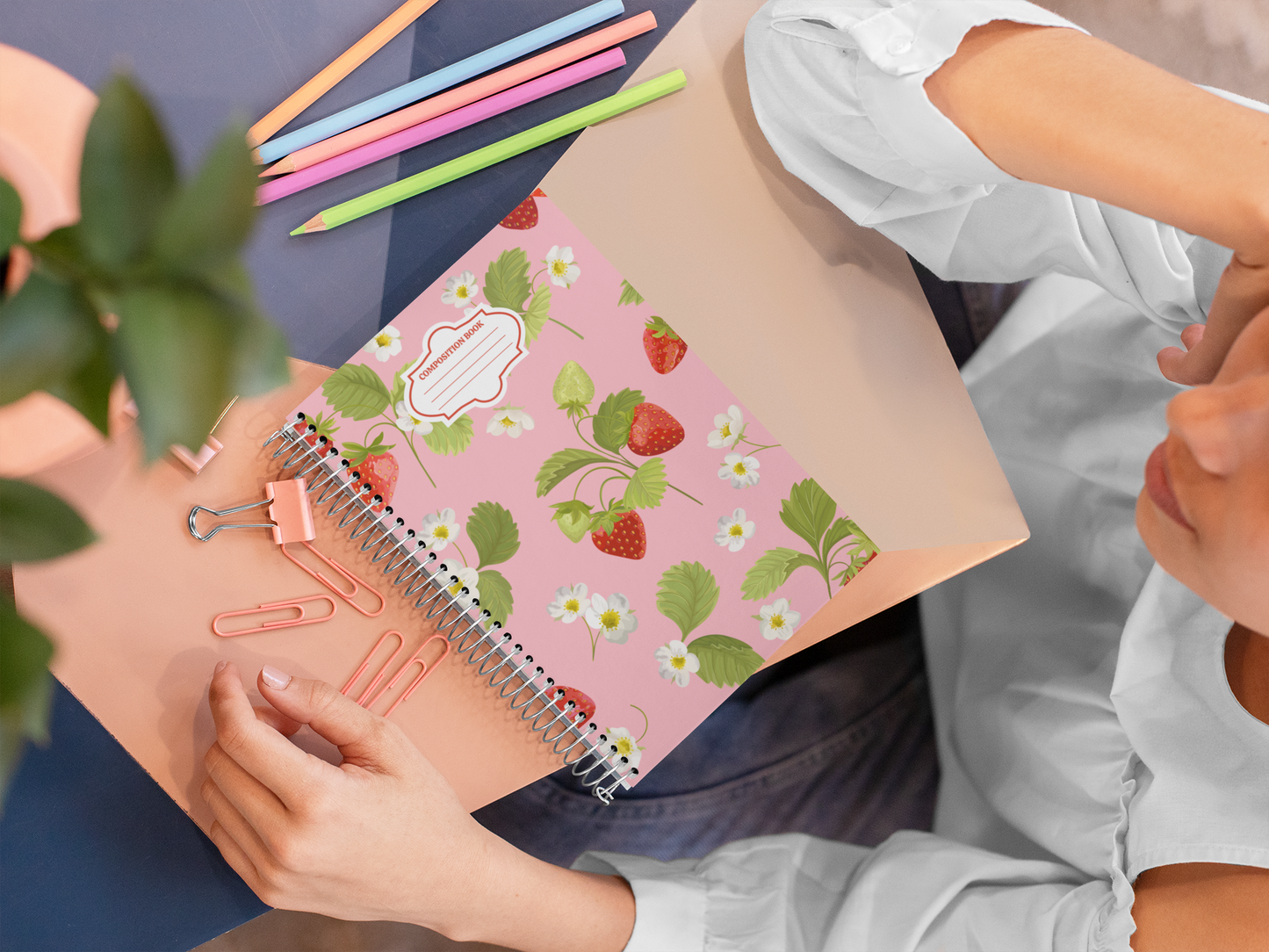 “Strawberry Swirl & Scribbles” - Spiral Notebook