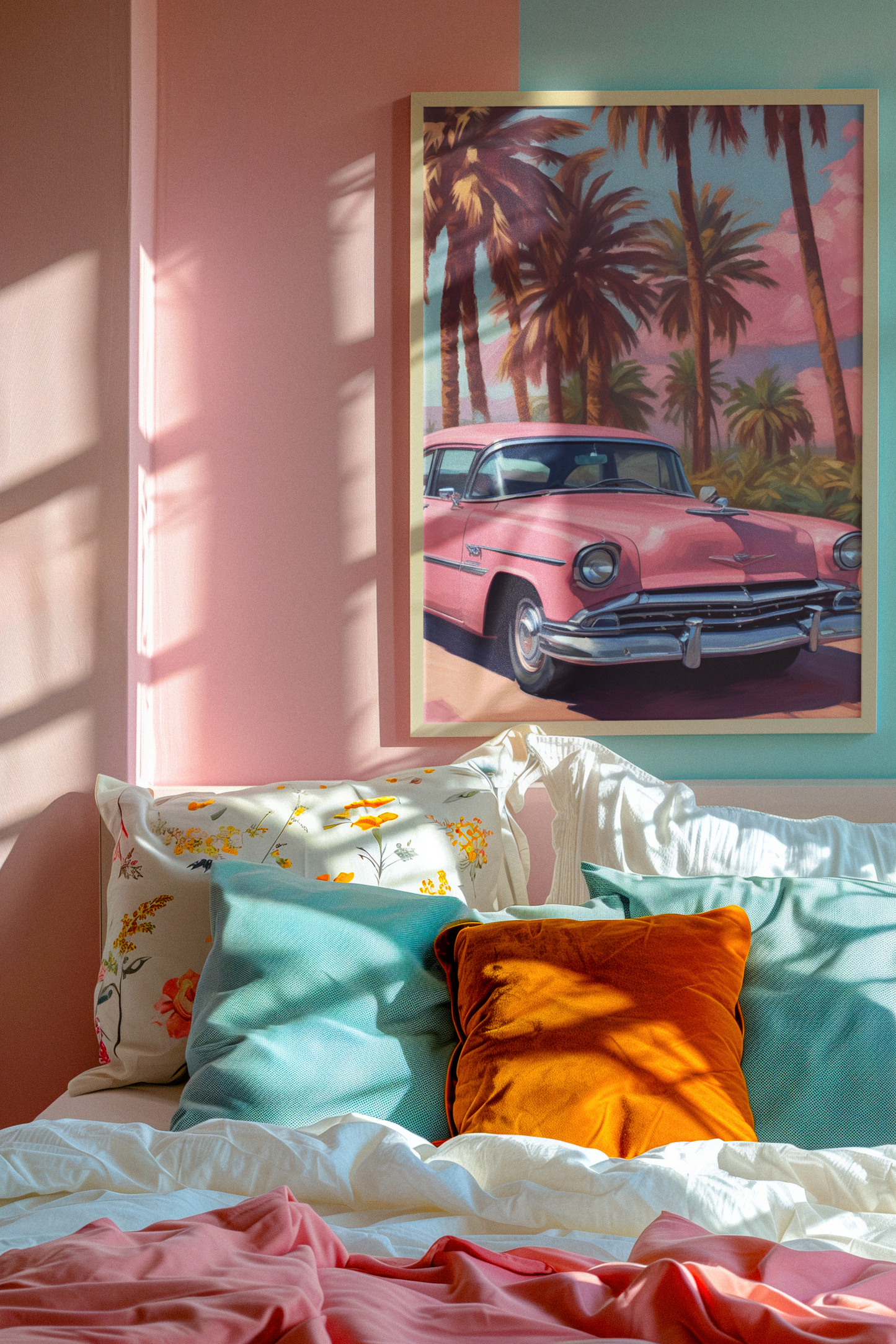 "Cruisin in Cotton Candy Dreams" - Cadillac Satin Poster