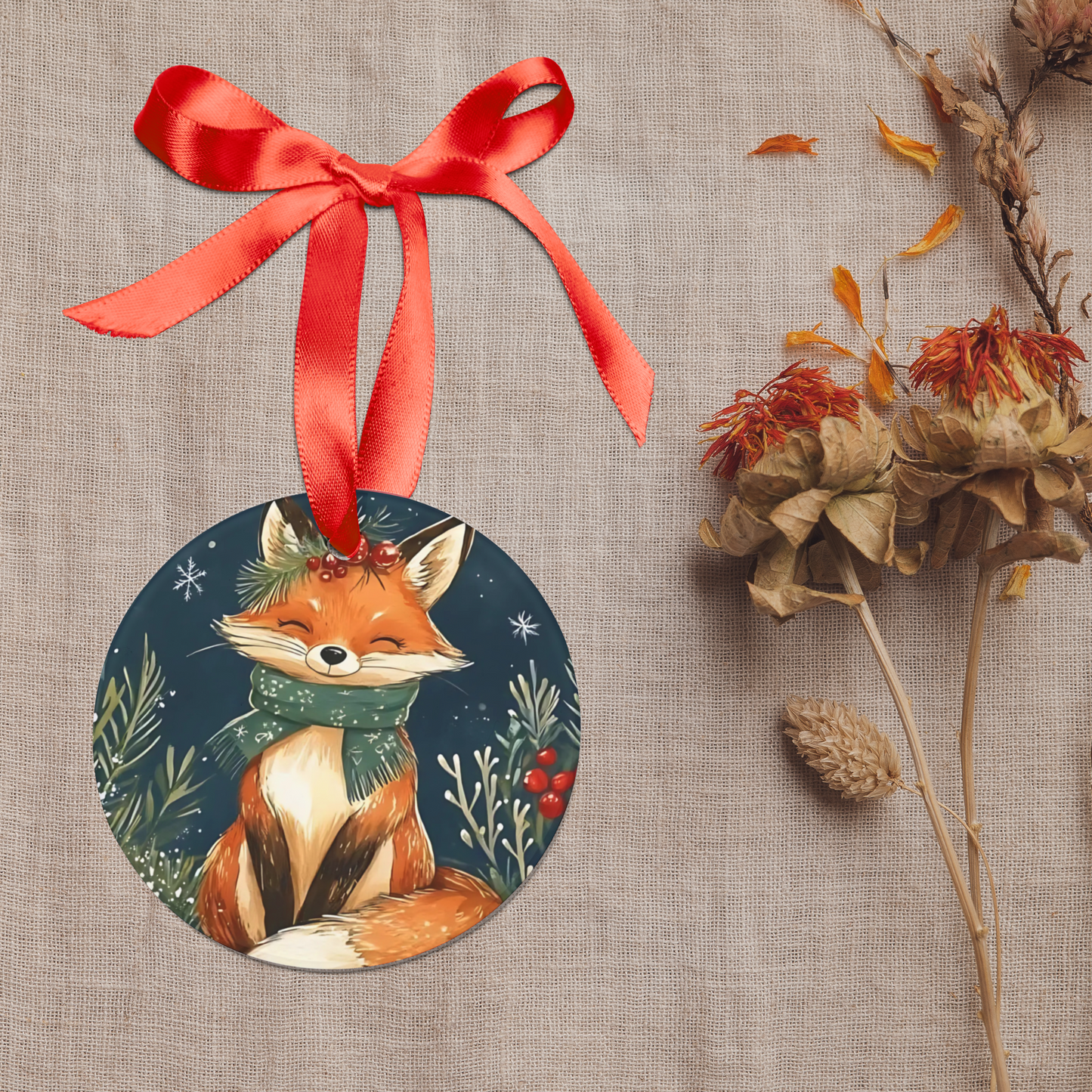 “Festive Forest Fox” - Acrylic Ornament