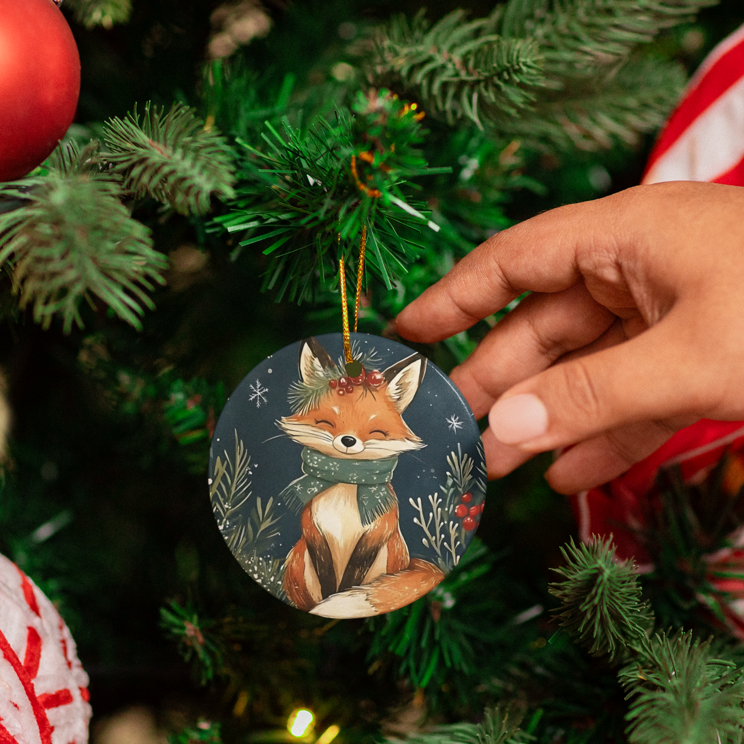 “Festive Forest Fox” - Acrylic Ornament