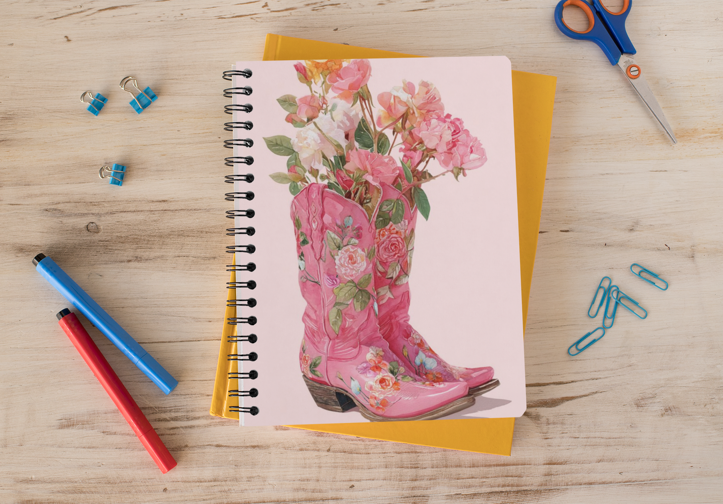 “Blossoms & Boots” - Spiral Notebook