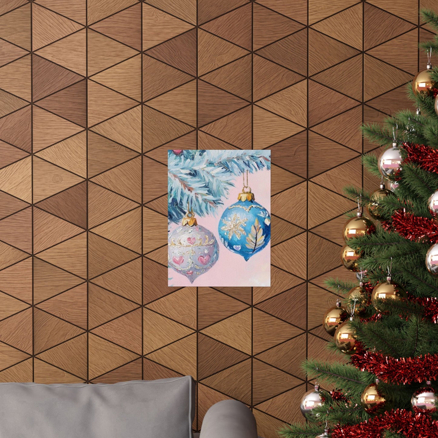 “Pink Blue & Pine” - Ornament Matte Canvas Poster
